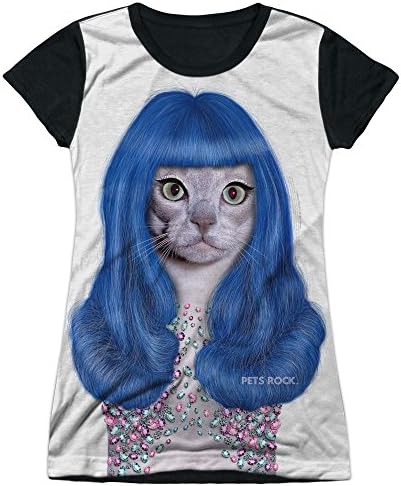 Pets Rock Funny Pet Apparel Katy Perry Cat Juniors Black Back T-Shirt Tee