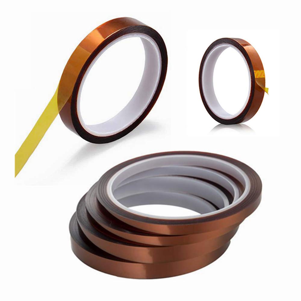 MeetRade 6 Rolls 12mm X 100FT Heat Resistant Tape High Temperature Tape Heat Press Tape Polyimide Adhesive sublimation tape for Heat Transfer Vinyl 3D Printers (6 Roll)