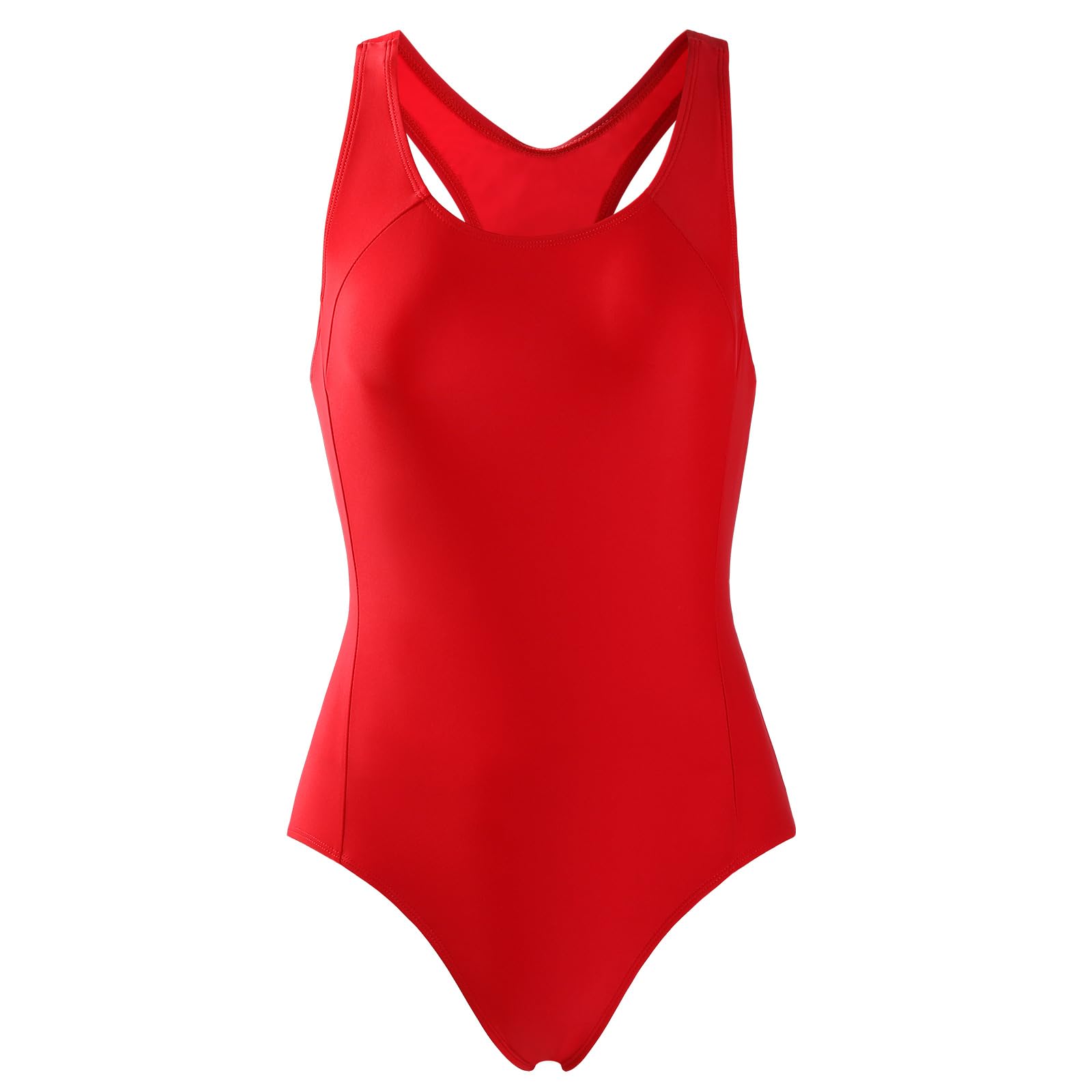 Photo 1 of BELEROY Girls' Swimsuit One Piece Swimming Suits Flyback Solid Swimwear for Practice(Red,8)