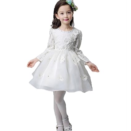 Abito per Bambini Ragazze Elegante Pizzo Lungo Vestito de Matrimonio ...