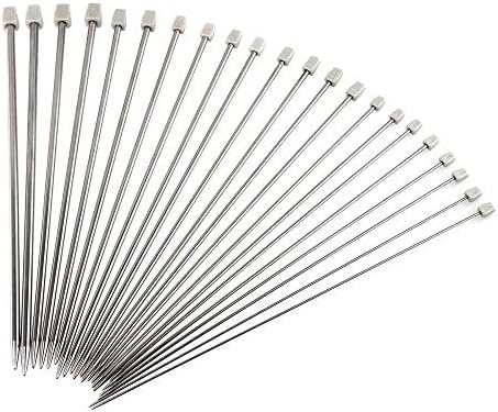 HTIANC 11 Pairs Knitting Needles 14inch Stainless Steel Needles Set Straight Single-Pointed Needles for Weave DIY, Sweater (14 to 0)