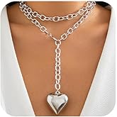 Douxsu Trendy Chunky Gold Big Heart Necklaces Long Thick Chain Choker for Women, Charm Silver Large Love Heart Pendant Necklace Statement Jewelry Accessories