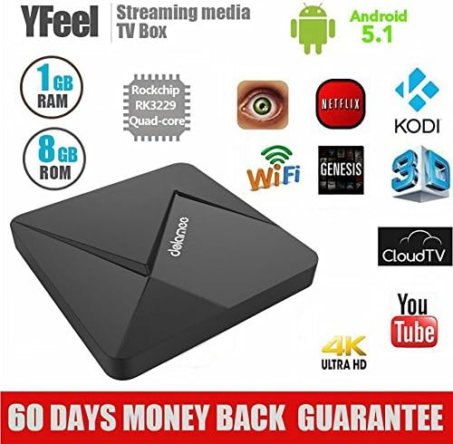 (2016 Newest) DOLAMEE D5 Android TV Box 1GB /8GB Rockchip RK3229 Quad-core 2.4G Wifi Buetooth 4.0 32bit Android 5.1 with 1000M LAN Kodi 16.1 Fully Loaded 4K Streaming Media Player