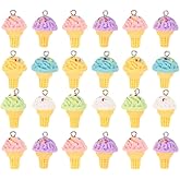 VILLFUL Resin Ice Cream Charms for Jewelry Making 24Pcs Diy Keychain Necklace Bracelet Craft Accessories Lightweight Ice Cream Pendant Charms with Hanging Hoop