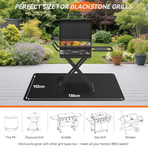 Tismels Rectangle 102 x 150 cm Fire Retardant Mat, Reusable Outdoor Barbecue Mat, Fireproof Fireplace Mat, Double-Sided Fireproof BBQ Mat for Patio and Terrace,