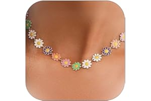 ALRNBY Colorful Flower Choker Necklace for Women Boho Trendy Gold Chain Necklace Stainless Steel Beaded Chain Necklace Cute D