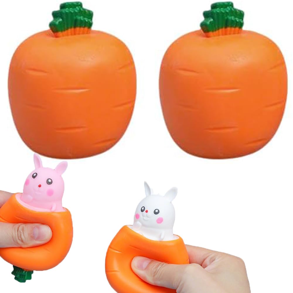 Easter Basket Essentials, Pop Up Carrot Bunny, Carrot Rabbit Funny Novelty Toy, Easter Carrot Rabbit Squeeze Pop Up Toy (2PCS)