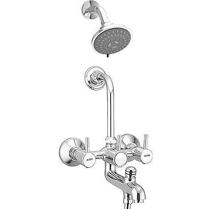 ALTON Grace 3825 Brass 3-in-1 Wall Mixer with Provision for Overhead Shower and 125mm Long Bend Pipe & 5 Flow Over Head Shower with Mist & Massage Flow with Arm (Chrome)