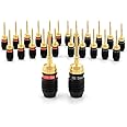 Deadbolt Flex Pin Banana Plugs for Spring Loaded Speaker Terminals, 12 Pairs Gold Plated Plugs