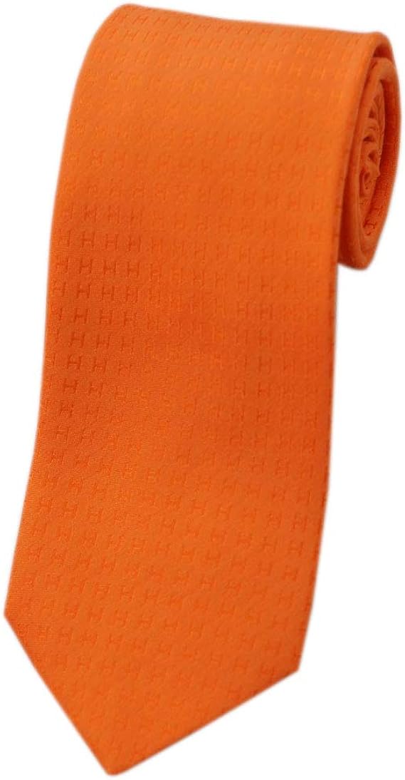 Amazon エルメス エルメス ネクタイ H0301t 69 Hermes メンズ ジャガード ファソネ H シルク100 オランジュ ヴィフ ネクタイ 通販