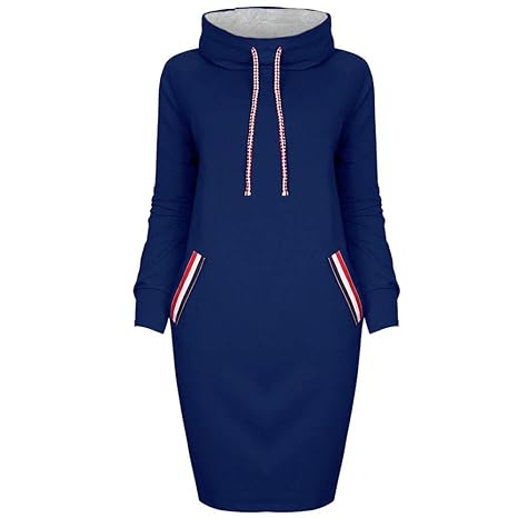 Damen Kleider, GJKK Damen Elegant Beiläufiges Winter Hemd Kleid Casual Tasche Langarm Lose T-Shirt-Kleid Abendkleid Partyklei