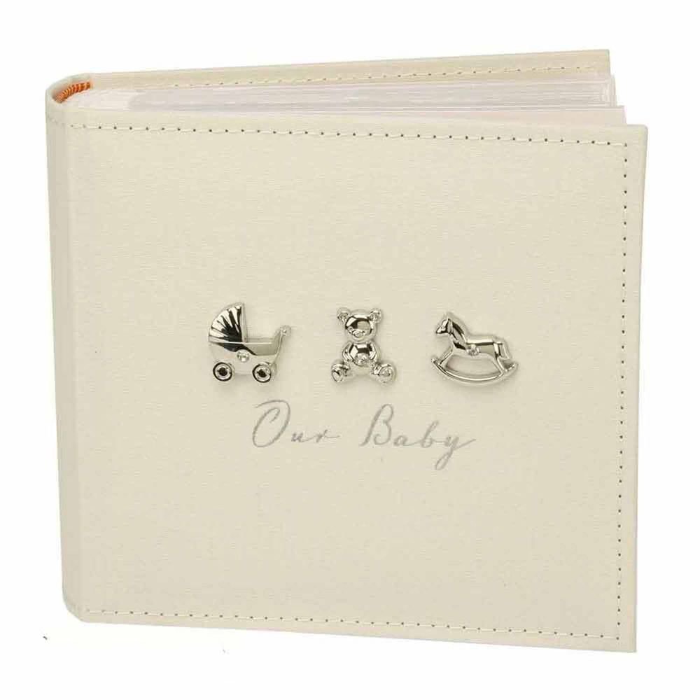 Bambino Linen Fabric Our Baby Photo Album with 3 Icons 50 Pages 6x4