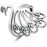 NewZenro Peacock Statement Wrap Open Rings for Women Dainty 925 Sterling Silver Adjustable Delicate Flower Animal Vintage Ring Jewelry Gifts Bff Birthday