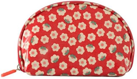 Half Moon Shell Shaped Waterproof Candy Color Floral Cosmetic Makeup Bag Travel Portable Handy Organizer Pouch (Red Small Flowers)