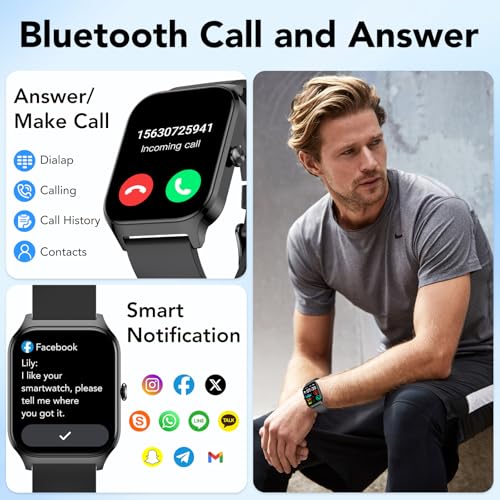 CASCHO Smart Watch Men Women, 1.85 Inch HD Smartwatch with Calls and Al, Whatsapp Notifications, Smart Watch with Pedometer/Heart Rate Monitor/SpO2/Sleep Monitor, 115+ Sports Modes, IP68 Black