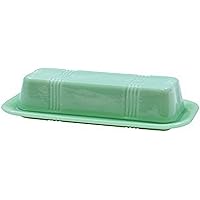 Tablecraft HJ124 Jadeite Glass Collection Butter Dish, 6.75 x 3.25 x 2.25, Green