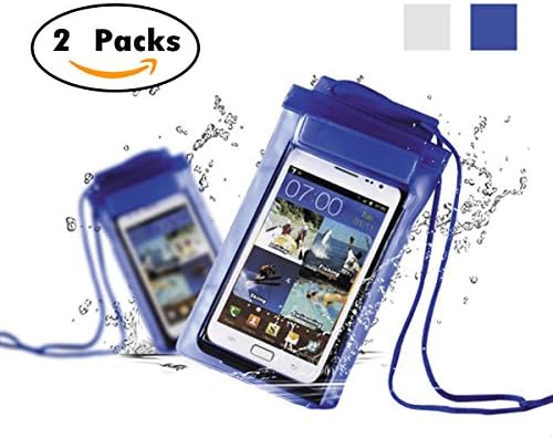MOJA® Universal Waterproof Underwater Pouch/sleeve Dry Cases For Touchscreen devices, iphone6s/6sPlus/6/6Plus/5/5s/, Samsung Galaxy S6/S5/S4/S3/ Cameras (2 Packs White-Blue)