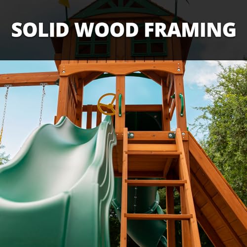 Gorilla Playsets 01-1075-Y Outing Wood Swing Set with Wood Roof