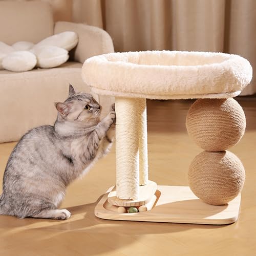Beauenty Cat Tree Tower, Cat Bed with Scratching Post, Cats Tower and Resting Platforms for Kitty Activity Center, Kitty Bed with Hemp Rope Ball for Small Space