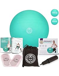 The Birth Ball - Pelota de natación para embarazo y trabajo - Guía de ejercicios de bola de embarazo de 18 páginas por Trimester - Calcetines antideslizantes - Cómo Dilatar, Induce, Reposicionar al bebé para mamá