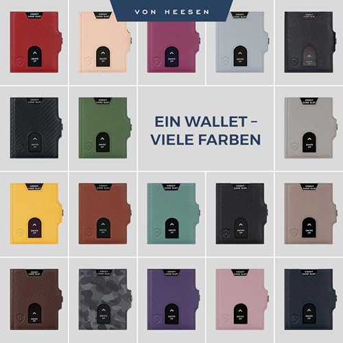 VON HEESEN Slim Wallet with RFID Protection, for Men and Women, Mini Purse, Credit Card Case, Small Wallet, Black carbon