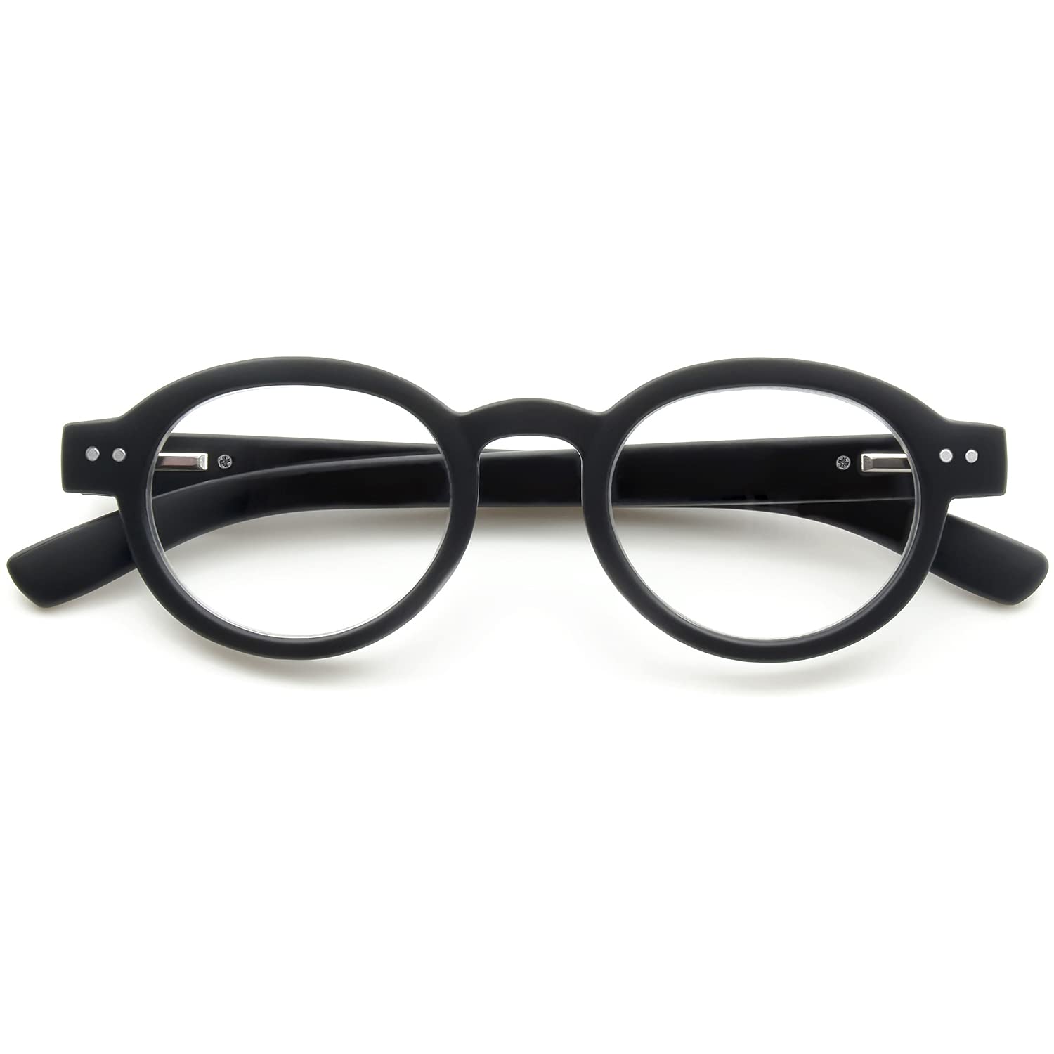 GAWK Type J Matt Black Retro Round Reading Glasses with Pouch Case