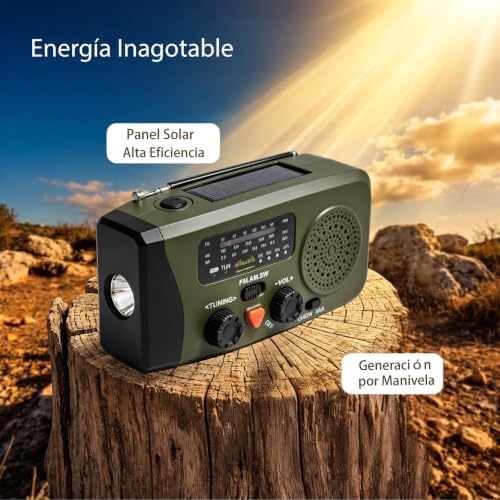 Radio Portable Urgence, FM/AM Radio Survie avec Rechargement du Solaire Radios Dynamo à Manivelle avec Lampe de Poche 4000mAh Powerbank SOS pour Outdoor, Camping, Coupures de Courant, Kit de Survie