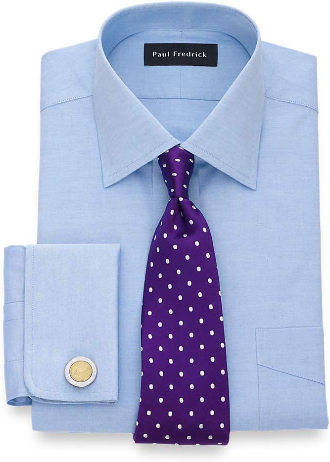 Paul Fredrick Men's Pinpoint Windsor Spread Collar French Cuff Dress Shirt