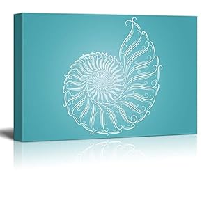 Canvas Wll Art - Seashell on Teal Background - Giclee Print and Stretched Gallery Wrap | Modern Home Art Ready to Hang - 12"x18"