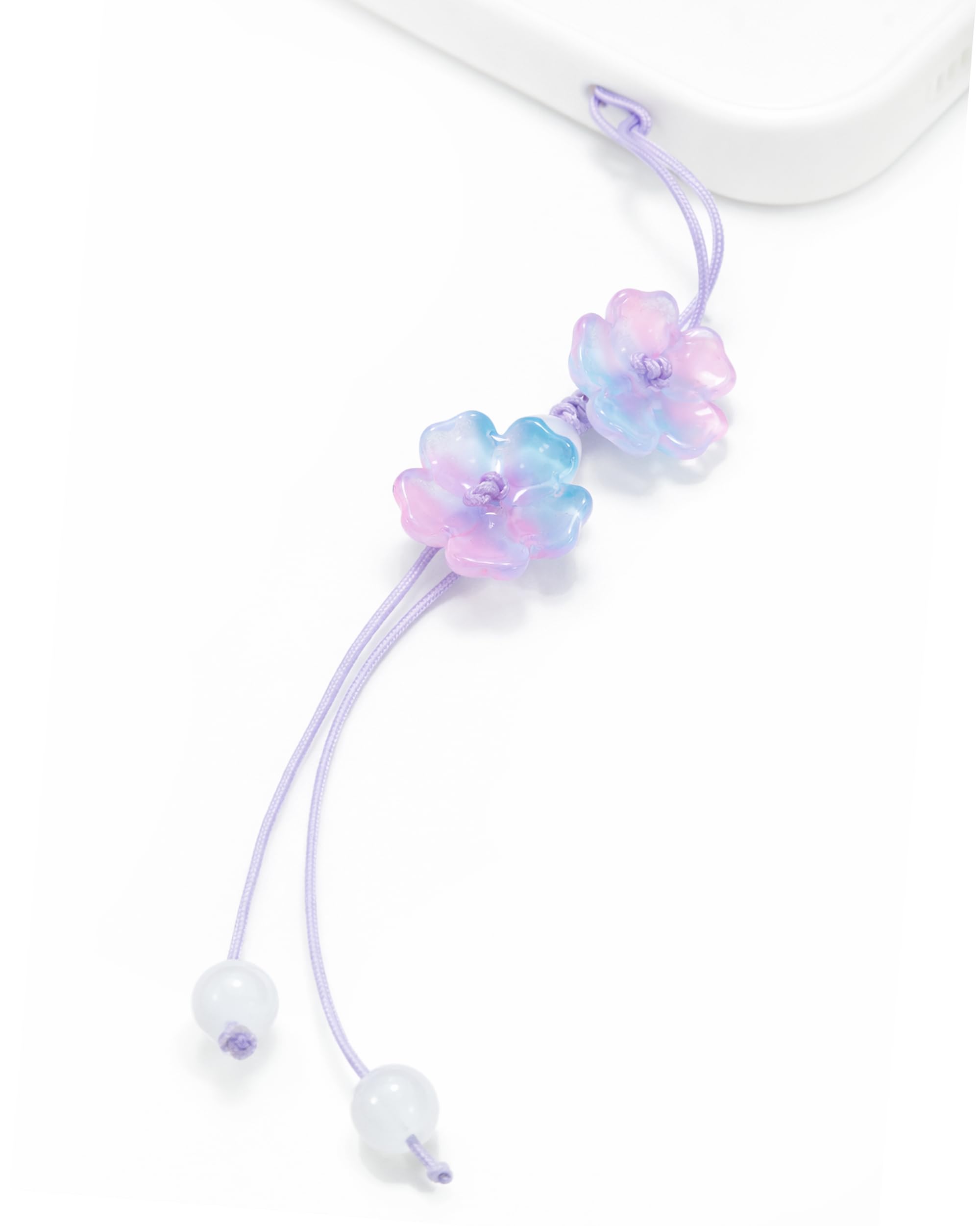 Handmade Cute Cherry Blossom Beads Phone Lanyard, Kawaii Braided Flower Mobile Phone Lanyard, Cute Glass Bead Charm, Key Chain, Bag Charm (Pastel Mix)