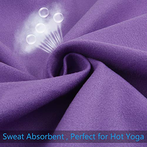 sunland Yoga Towel Sweat Absorbent Soft Non-Slip Hot Yoga Towel + Hand Towel 2 in1 Set with Carry Bag Ideal for Pilates Hot Yoga Bikram 24 inches x 72 inches Purple - Thumbnail 5