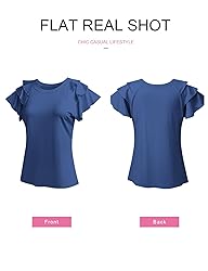 SHEWIN Womens Shirts Summer Ruffle Sleeve Crewneck
