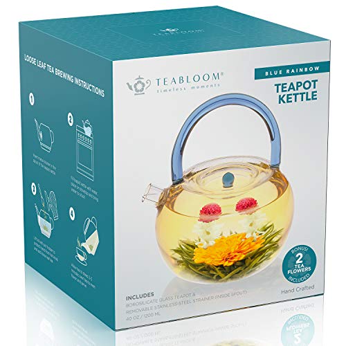 Teabloom Blue Rainbow Teapot Kettle Gift Set 40 oz Stovetop Safe
