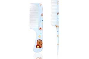 2pcs Cute Hair Comb Set, Plastic Blue Capybara Fine Cartoon Tooth and Rat Tail Combs Brush Portable Mini Kids Hairdressing Ha