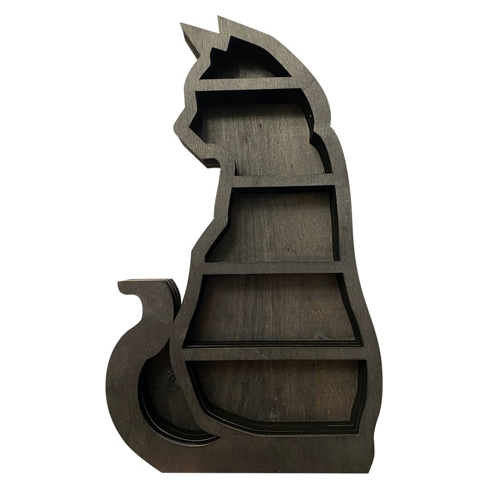 Uposao Moon Cat Shelf, 2-Shelf Wooden Wall Mount, Retro-Elegant Whimsical, Floating Storage Rack for Essential Oils, Small Plants, and Room Ornaments