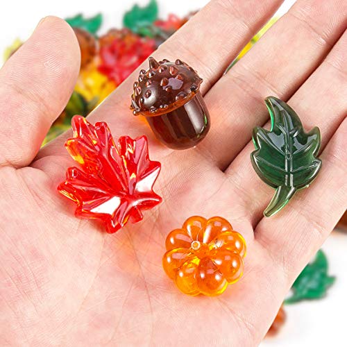 84 Pieces Acrylic Leaves Mini Acrylic Pumpkin Maple Leaves Acorns Crystals Gems for Thanksgiving Home Table Scatters Decoration Autumn Table Scatters Favor Vase Filler(5 Colors) - Thumbnail 2
