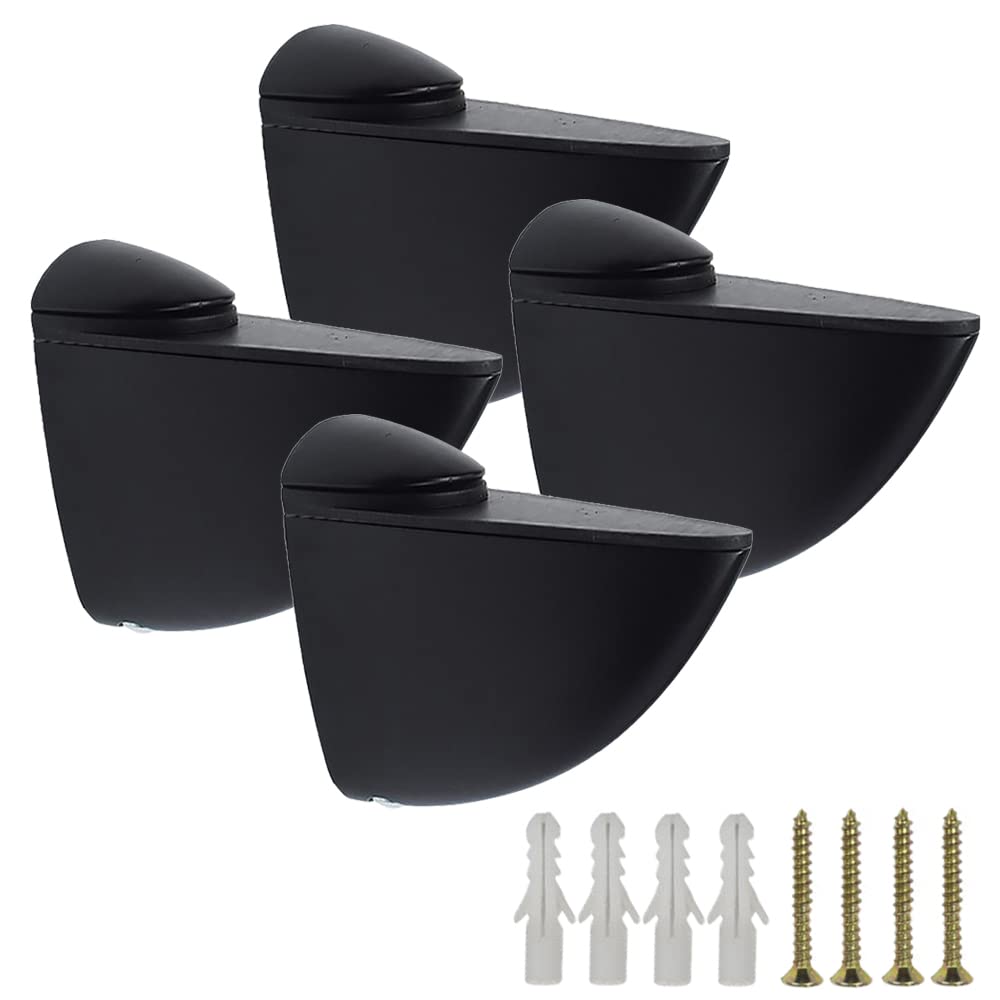 4 Pcs Adjustable Shelf Bracket Support Holder Clips with Screws & Expansion Tubes for 3-20mm Thickness Wood/Glass Shelves Black Alloy Wall Mount Floating Shelves Clamps Bathroom Fixings Hardware [M]