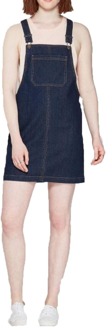 Women's Strappy Denim Pinafore Mini Dress - Dark Wash - (Small)