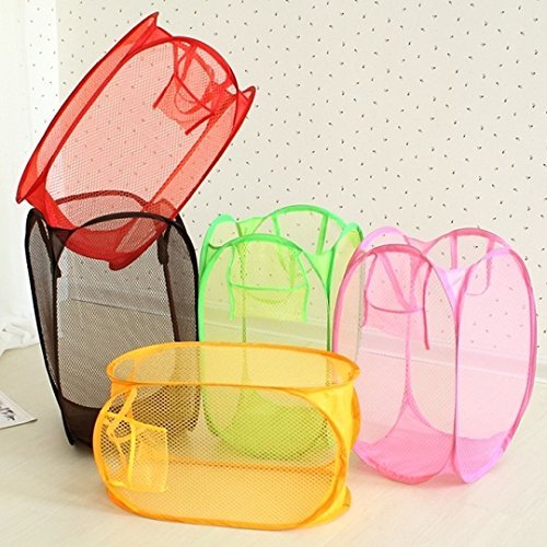 LEFV™ Laundry Basket Deluxe Pop Up Mesh Hamper Clothes Sorter Folding Storage Tote Bag Case Open Bin - Multi Use for Toys Dirty Tidy Clothes Socks Underwear Bra Lingerie Purple