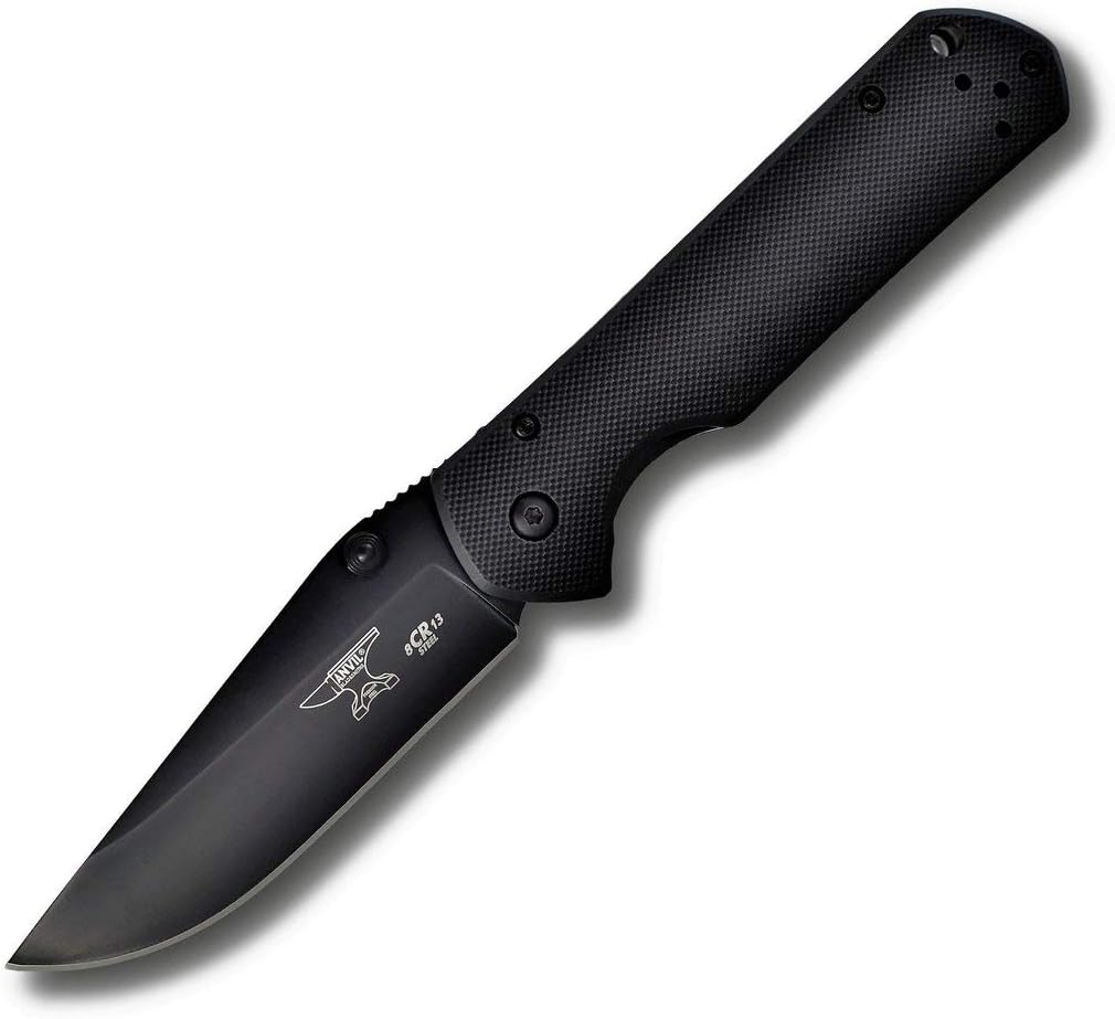 ANVIL BLADESMITHS ® - SILVERTIP - Pocket Knife, G-10 Black Handle, Straight Edge, Black Oxide Blade
