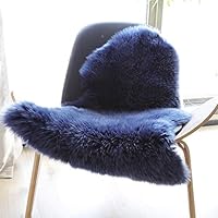 Single Pelt Sheepskin Chair Seat Cover Cushion Natural Wool Carpet Fur Throw Shaggy Area Rug for Bedroom Living Room (2×3 ft,Navy Blue)