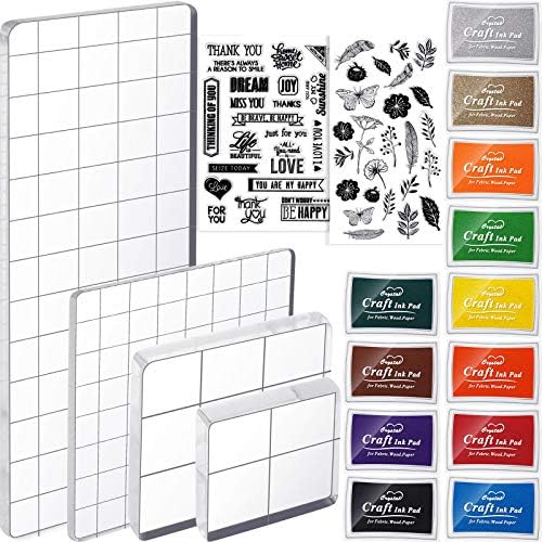 18 Pieces Acrylic Stamp Blocks Set Include 12 Craft Ink Pads Stamp Ink