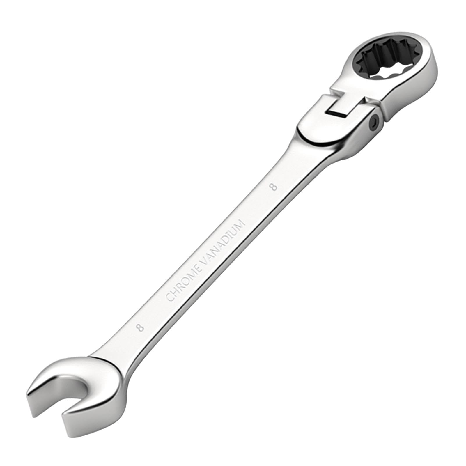 Anwangda 8mm Ratchet Spanner 180 ° Adjustable Ratchet Combination Wrench Carbon Steel Flexible Head Double-end Combination Wrenches with 72 Teeth and a 12-Point Double Hex(Size:8mm)