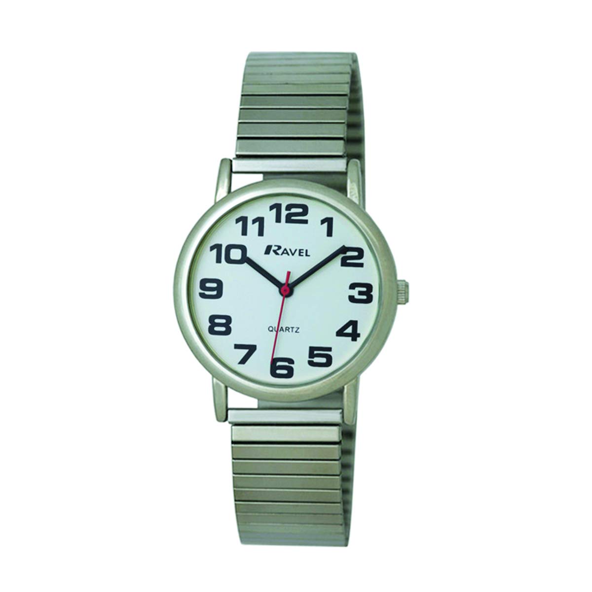 Ravel Women's Easy Read Watch with Big Numbers on Stainless Steel Expander Bracelet - Silver Tone/White Dial — image 1