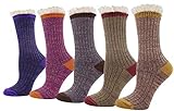 Womens Ladys 5 Pack Crochet Lace Trim Cotton Knit Socks, Multi Color 1, One Size