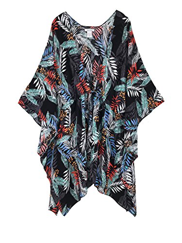 Moss Rose Women Beach Coverups Dresses Bikini Swimsuit Floral Print Bohemian Kimono Cardigan (Color3)