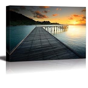 Canvas Prints Wall Art - The Beautiful Wooden Bridge with Sunrise | Modern Wall Decor/Home Decoration Stretched Gallery Canvas Wrap Giclee Print. Ready to Hang - 12" x 18"