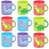 Dinosaurs Mugs - (Pack of 12) Plastic Cups for Kids, Reusable Novelty Mugs for Goody Bags Favors and Jurassic Dinosaur Party Supplies by Bedwina