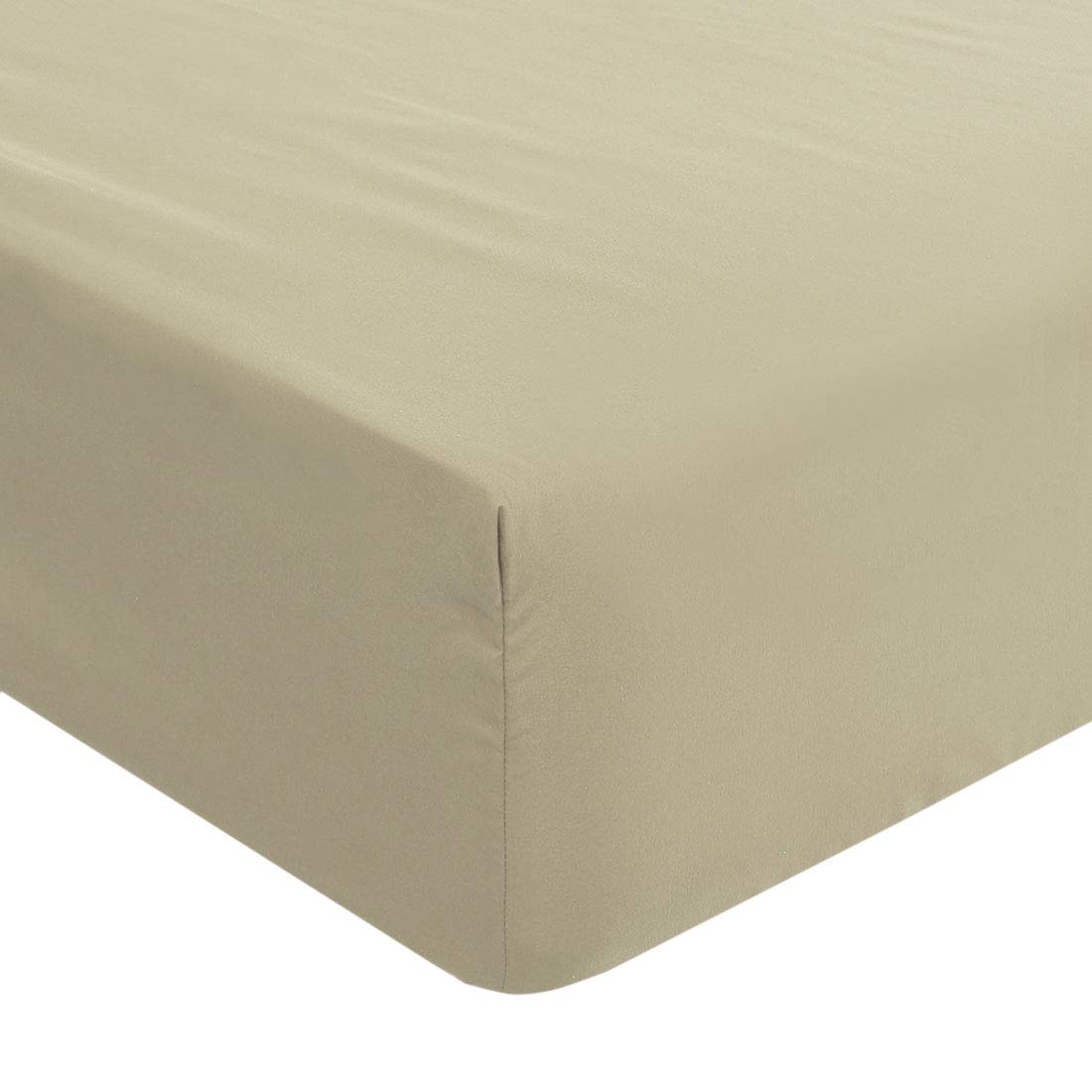 PiccoCasa Solid Bed Fitted Sheet, Wrinkle, 110GSM Soft Brushed Polyester Microfiber with 16" Deep Queen Khaki