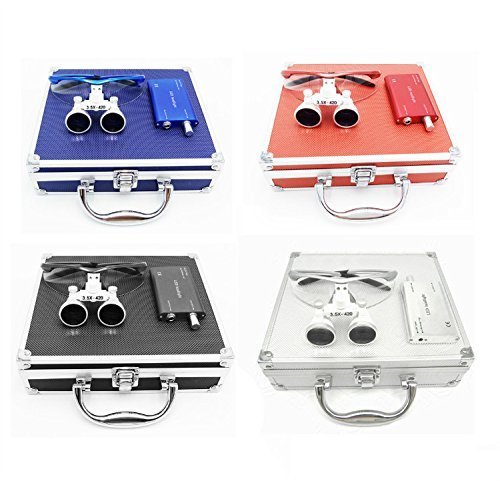 Aries Outlets 3.5x 420mm Working Distance Surgical Binocular Loupes Optical Glass LED HeadLight Aluminum Box Silver/Blue/Black/Red/ Golden